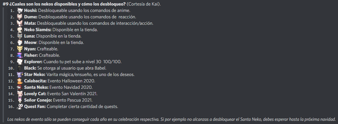 Nekos desbloqueables